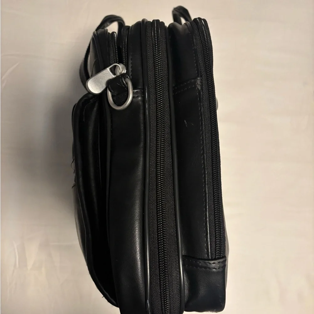 Men's Black Flux Leather Computer Briefcase with Front Organizer Pockets